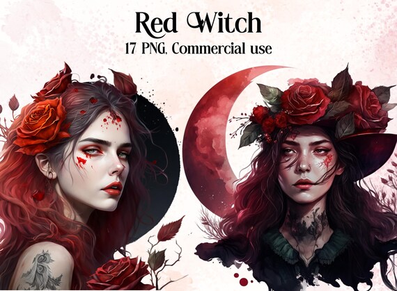 Red Witch Clipart, witch clip art png, Fantasy magic clip art, mystical clipart, witchcraft png clipart, pagan clipart png, mystical png,
