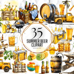 Clipart de bière d'été - pinte de bière, clipart été, PNG, utilisation commerciale, téléchargement numérique, clipart aquarelle, fabrication de cartes, clipart, création numérique