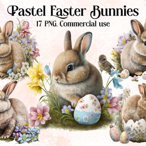 Watercolour Pastel Easter Clipart - Easter Bunnies PNG Digital Image Downloads for Card Making, Scrapbook, Junk Journal, Paper Crafts