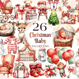 Christmas Baby Bundle,Watercolor Clipart,Baby Shower,Newborn Baby,Clipart Baby,Nursery PNG,Gender Clipart Bundle,Digital Instant Download