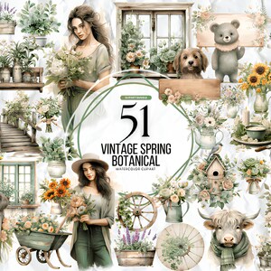 Bundle de cliparts botaniques vintage aquarelle Illustrations de fleurs vintage palmiers fougères Cactus Plantes succulentes roses Éléments floraux numériques