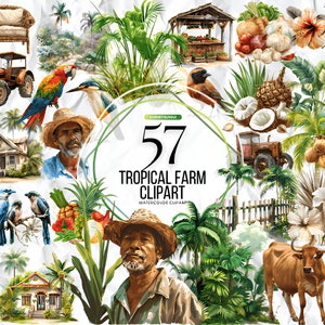 Tropical Farm Clipart, Watercolor Farm Animal PNG, Animals, Spring Clipart, Commercial Use Farm Baby Animals, Barn Clipart Cute Farm Animals