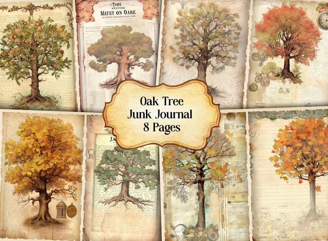 Oak Tree Junk Journal Kit, Vintage Major Oak Tree Journal Pages