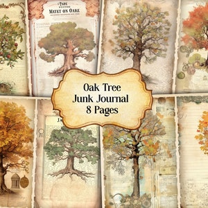 Oak Tree Junk Journal Kit, Vintage Major Oak Tree Journal Pages, Dictionary page Junk Journal Printable Paper, Digital Collage Sheet