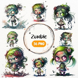 Zombie Girl Clipart Kawaii Cute Zombie PNG Chibi Kawaii Undead Girl Zombie Commercial Use Print On Demand Scary Zombie Png Digital Download