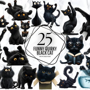 Funny Quirky Black Cat Clipart PNG - cat png, cute cat clipart, cute clipart, funny black cat clipart bundle, commercial