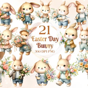 Easter Bunny Clipart - 21 High Quality PNGs, Memory Book, Junk Journals, Scrapbooks, Commercial Use, Sublimation Gift, Easter Eggs Bunny