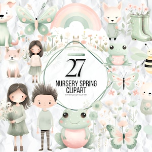 Nursery Clipart Watercolor - Adorable Newborn Illustrations, Baby Shower gift, Birthday Clipart, Baby PNG, Newborn Clipart, Digital Art