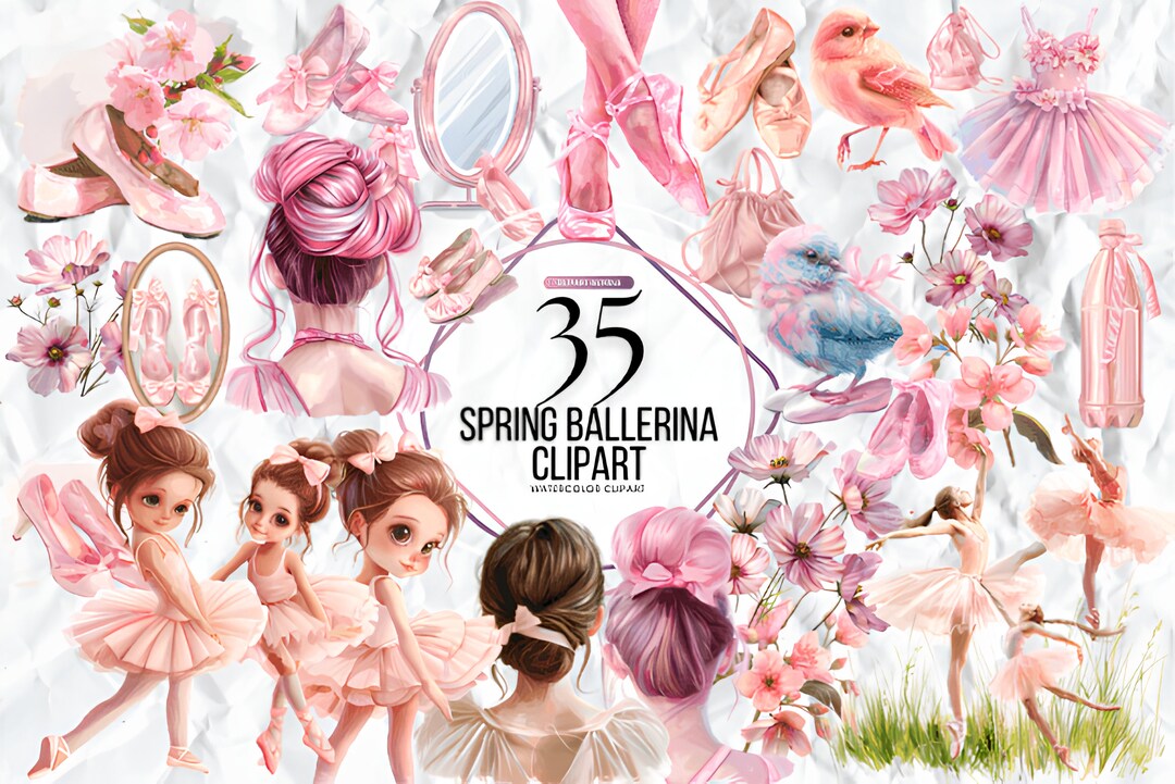 Spring Ballerina Clipart, Cute Ballet Clipart, Watercolor Pink ...