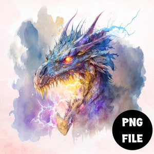 Imágenes prediseñadas de dragones elementales, PNG, uso comercial completo, imágenes prediseñadas de fantasía, imágenes prediseñadas de dragón de acuarela, imágenes prediseñadas de acuarela con descarga instantánea