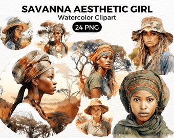 Imágenes prediseñadas de niña de la sabana africana, hermosa niña africana, tarjeta de paisajes de África haciendo álbumes de recortes, artesanías de papel de diario basura, uso comercial