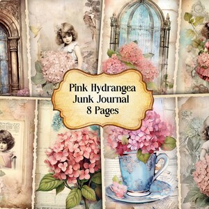 Pink Hydrangea Junk Journal Printable, Vintage Hydrangea Junk Journal Kit, Junk Journal Pages, Digital Collage Sheet, Instant Download