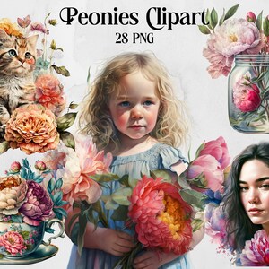 Pioenrozen clipart, bloemen illustraties, png. Digitale aquarel. Gratis commercieel gebruik. Rustieke bruiloft, boeketten, Boho, Boho bloemen. Groen