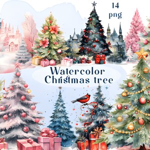 Watercolor Christmas Trees Clipart | Painted Watercolor Christmas Clipart | Christmas Illustrations | PNG Graphics | Christmas Gift Download