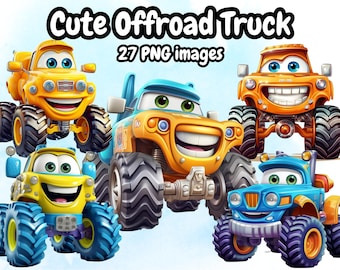 Cute Offroad Truck Clipart, Cute Monster Truck Cartoon For Kids,Instant Download, Kids Vehicles Animated Vehicles High Quality Clipart Gift