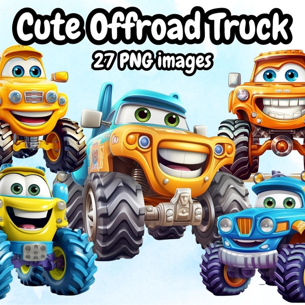 Cute Offroad Truck Clipart, Cute Monster Truck Cartoon For Kids,Instant Download, Kids Vehicles Animated Vehicles High Quality Clipart Gift