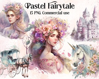 Watercolour Fairytale Clipart - Unicorn Fantasy PNG Digital Image ...
