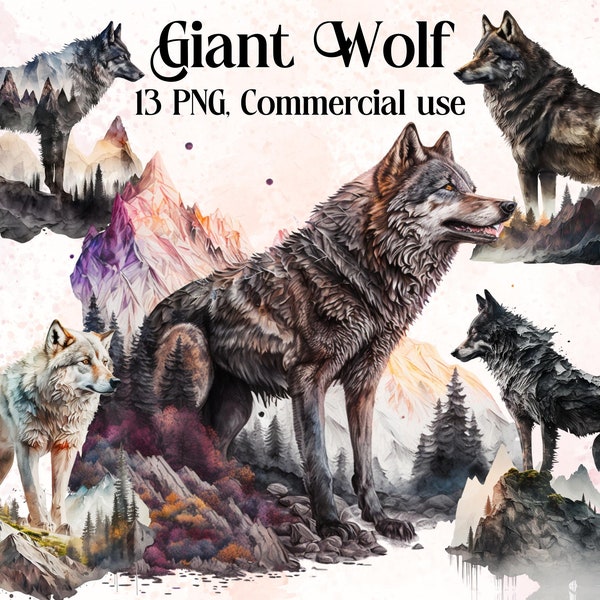 Watercolour Mythical Giant Wolves clipart bundle , Giant Mythics wolf, png, animal clipart, fantasy clipart, mystical wolves, Mythical Wolf