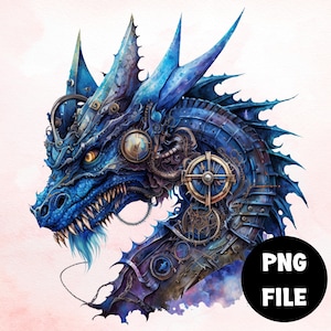 Steampunk Dragons Clipart, PNG, uso comercial completo, imágenes prediseñadas de fantasía, imágenes prediseñadas de dragón de acuarela, imágenes prediseñadas de acuarela con descarga instantánea