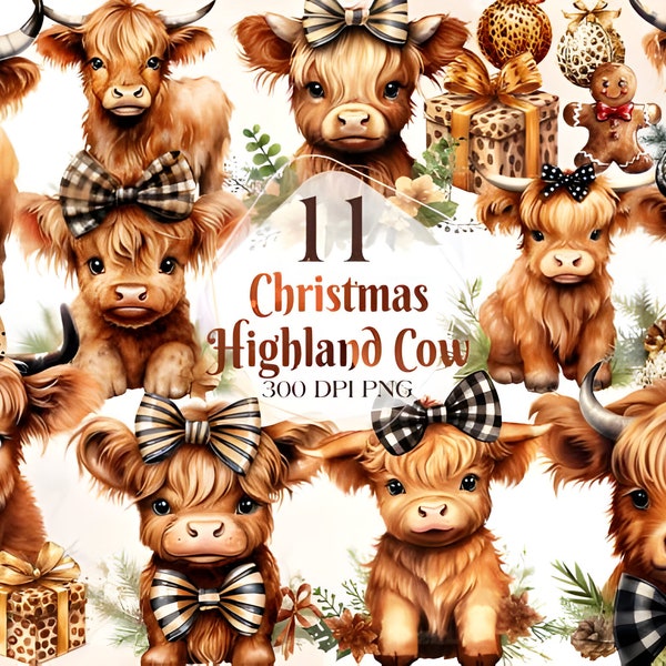 Funny Cute Highland Baby Cow PNG | Highland Cow Clipart | Watercolor Clipart | Farm Animals PNG | Clipart Bundle | Commercial License