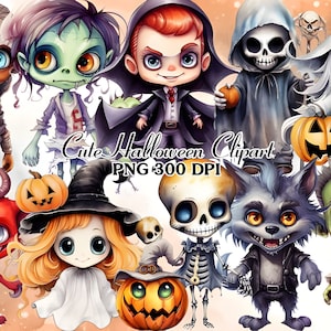 Cute Halloween Watercolor Clipart Bundle | PNG Trick or Treat Images, Sweet Dessert Graphics, Instant Digital Download,Commercial Use