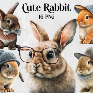 Bunny Clipart, Watercolor Rabbit Clipart bundle, Easter Clipart, Rabbit PNG, Rabbit SVG, Cute Bunnies Lovers Gift Digital Clipart,Baby Bunny