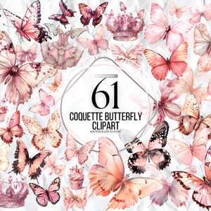 Clipart de borboletas aquarela - Clipart de adesivos - Clipart aquarela - Clipart floral aquarela - Clipart de casamento - Clipart de borboletas