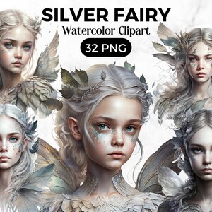 Silver Fairy Fantasy Clipart Bundle,Fairies png, Fantasy Art,Fairy Tale Art, Forest Fairy Sublimation Files ,Digital Download Commercial Use