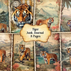 Watercolor Tiger Junk Journal Printable Page, Tiger Junk Journal, Junk Journal Paper Digital Collage Sheet,Instant Download,Safari Animals