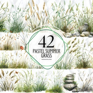 Pastell Sommer Grass Clipart - Frühling Grasbüschel botanische PNG-Format sofortiger Download für kommerzielle Nutzung, digitaler Download