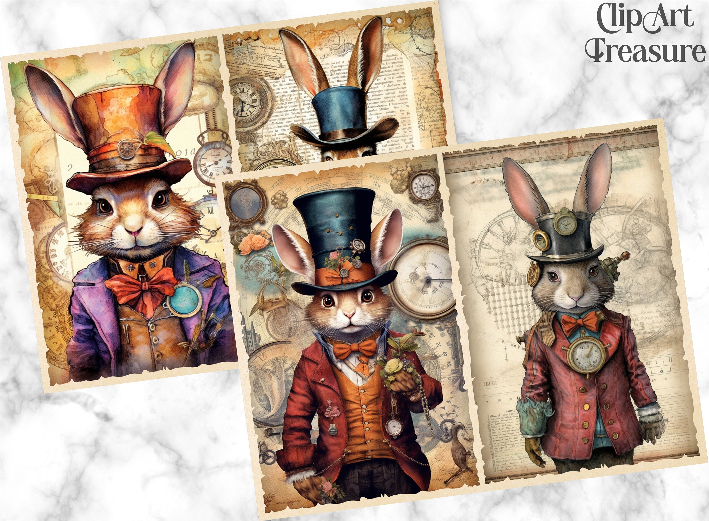 Watercolor Steampunk Rabbit Junk Journal Printable Page,steampunk Junk ...