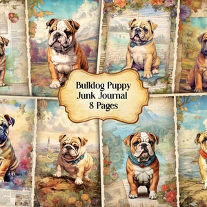 Watercolor Bulldog Puppy Junk Journal Printable Page, Bulldog Puppy Junk Journal, Junk Journal Paper Digital Collage Sheet, Instant Download