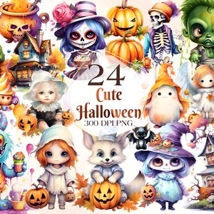 Cute Halloween Watercolor Clipart Bundle | PNG Trick or Treat Images, Sweet Dessert Graphics, Instant Digital Download,Commercial Use