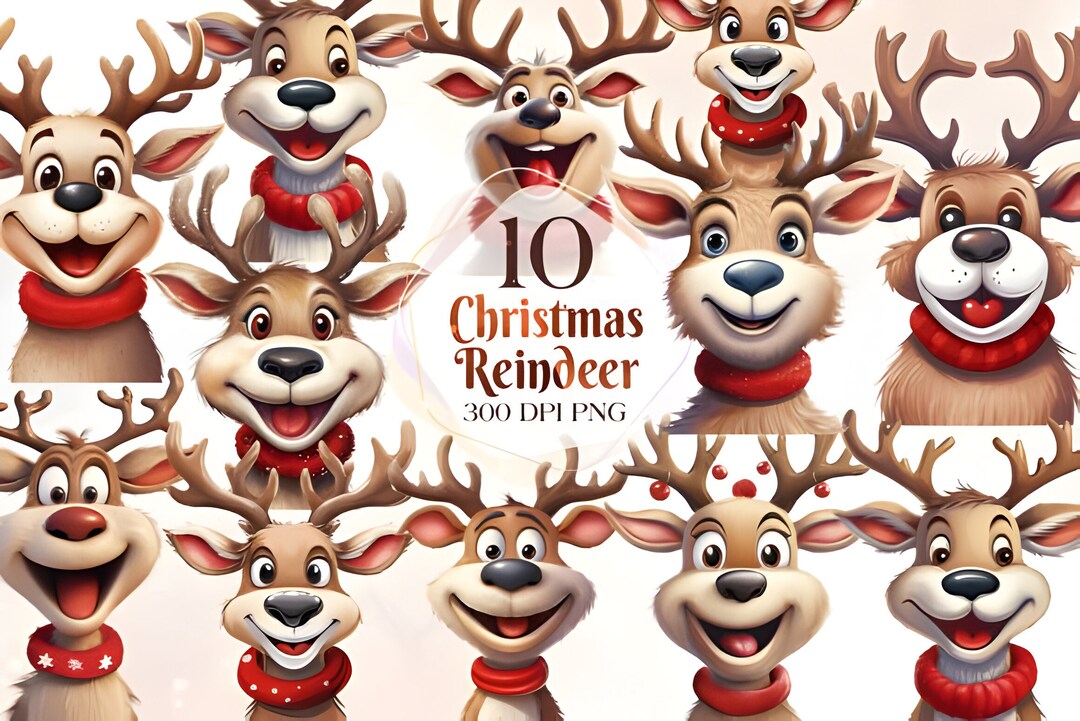 Christmas Reindeer Clipart Bundle - 1 PNG & 10 High Quality JPG ...