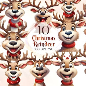 Christmas Reindeer Clipart Bundle - 1 PNG & 10 High Quality JPG - Digital Downloads - Commercial Use, Watercolor, Xmas Gift, Digital Craft