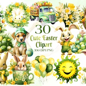 Acuarela linda colección de Pascua Clipart, 30 PNG Paquete de imágenes prediseñadas de Pascua, Primavera Floral Pascua PNG, Lindo paquete de Pascua, Uso comercial