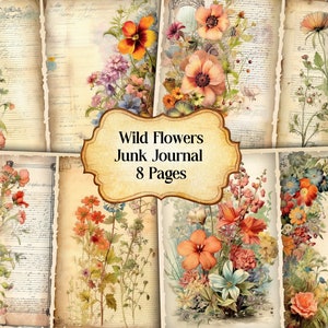 Watercolor Wildflowers Junk Journal Printable Page, Wildflowers Junk Journal Kit, Junk Journal Paper Digital Collage Sheet, Instant Download