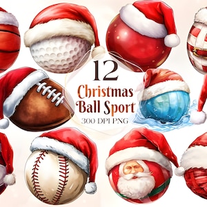 Christmas Sport Balls Bundle Png, Basketball Png, Soccer ball Png, Football Png, Baseball Png, Softball Png, Volleyball Png, Merry Christmas