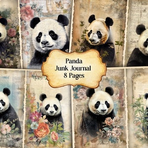Watercolor Panda Junk Journal Printable Page, Panda Junk Journal Kit, Junk Journal Paper Digital Collage Sheet,Instant Download