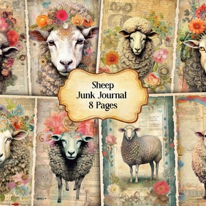 Watercolor Sheep Junk Journal Printable Page, Sheep Junk Journal Kit,Junk Journal Paper Digital Collage Sheet, Instant Download
