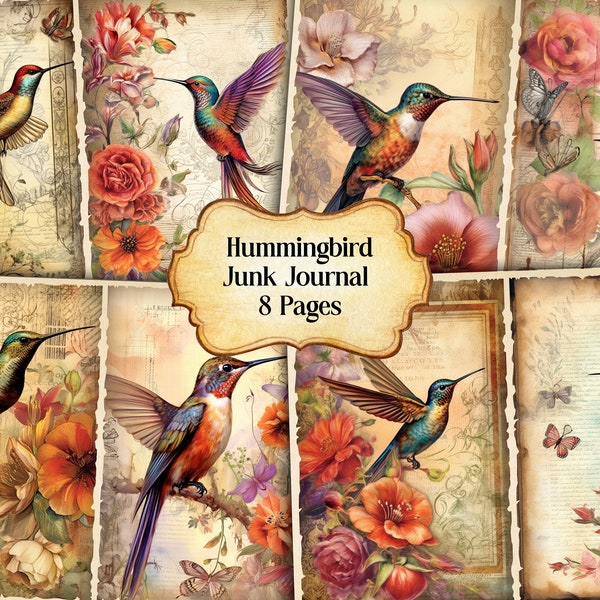 Watercolor Hummingbird Junk Journal Printable Page, Hummingbird Junk Journal Kit,Junk Journal Paper Digital Collage Sheet,Instant Download