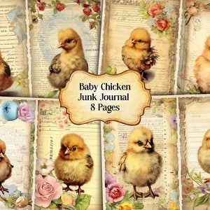 Watercolor Baby Chicken Junk Journal Printable Page, Chicken Junk Journal Kit,Junk Journal Paper Digital Collage Sheet, Instant Download