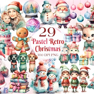 Watercolor Pastel Retro Christmas Winter clipart png Christmas clipart Winter clipart Christmas Vintage Style Santa clipart Commercial Use