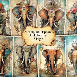 Watercolor Steampunk Elephant Junk Journal Printable Page, Steampunk Junk Journal, Junk Journal Paper Digital Collage Sheet,Instant Download