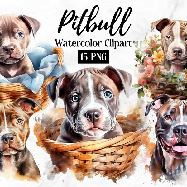 Pitbull Clipart | Dog PNG | Cute Dog Clipart | Nursery Clipart | Dog Watercolor | Dog Lovers Digital Portrait | Puppy Images | Pitbull PNG