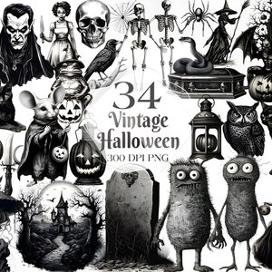 Vintage Halloween Watercolor Clipart Bundle | PNG Trick or Treat Images, Sweet Dessert Graphics, Instant Digital Download,Commercial Use