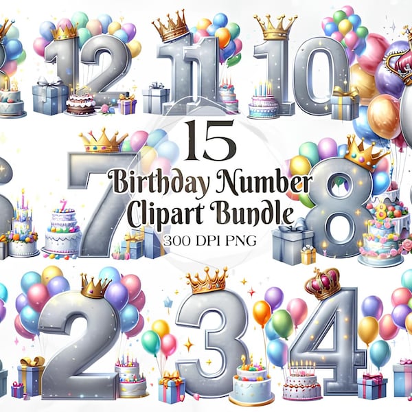 SIlver Birthday Numbers Clipart, number Clipart 15 PNG Clip art: Junk Journal, Paper Crafts, Scrapbook, gift card, Commercial Use