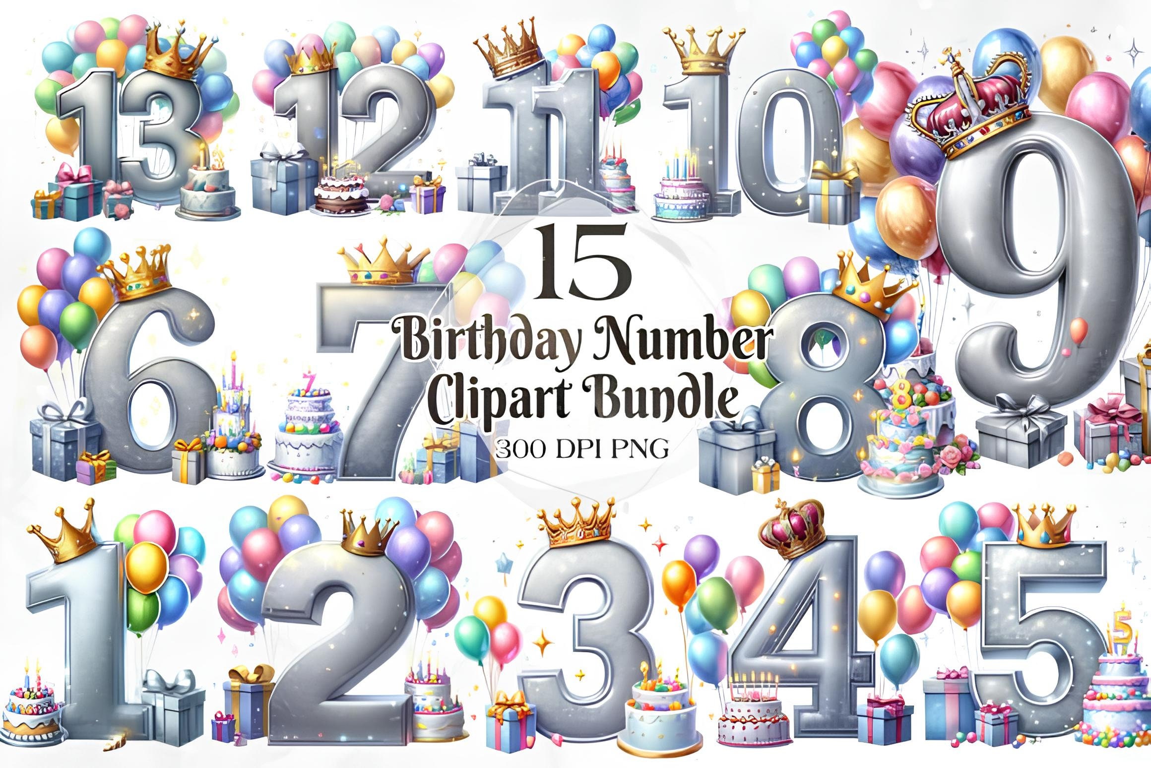 SIlver Birthday Numbers Clipart, number Clipart 15 PNG Clip art: Junk Journal, Paper Crafts, Scrapbook, gift card, Commercial Use