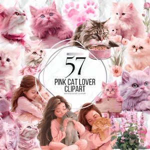 Clipart amateur de chat rose, clipart aquarelle pour animaux de compagnie, clipart jolie fille, races de chats, chats aquarelles, graphiques png d'animaux, images d'animaux de compagnie, téléchargement