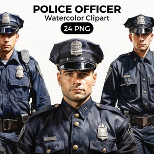Clipart aquarelle de policier, beau policier Illustration PNG Scrapbooking artisanat Bundle fabrication de cartes en papier numérique à usage Commercial